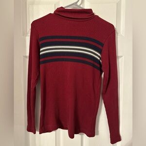 Chic Red Striped Vintage Turtleneck Sweater